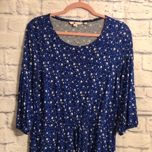 BODEN Talia Lapis Blue Floral Star Print Drawstring Waist Jersey Knit Dress 8P - Picture 2 of 7